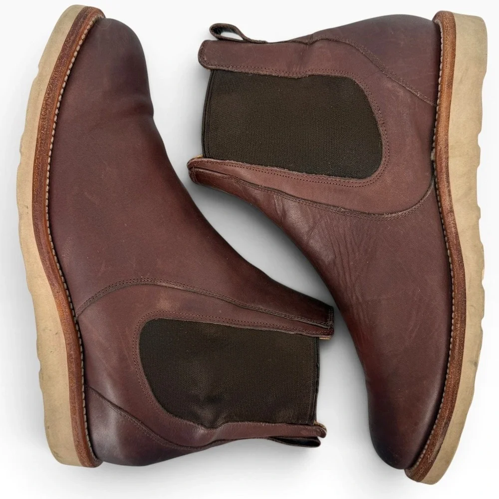 Tecovas The Luke Brown Leather Chelsea Boots Mens 9.5 EE Wide Vibram Wedge